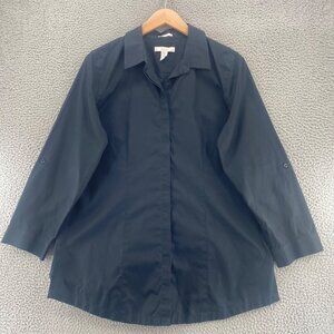 Chicos Shirt Womens 3 US Extra Large Black No Iron Button Up Roll Tab Sleeves